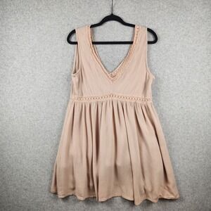 Sleeveless V-Neck Lace Trim Dress in Blush